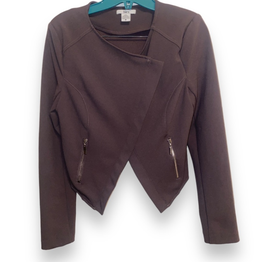 BAR III Taupe Tulip Cross-over Cropped Moto Jacket Medium